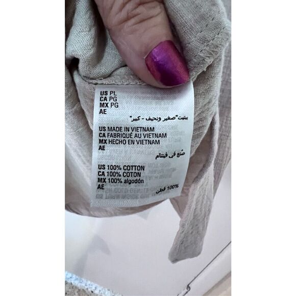 JM COLLECTION TAN GAUZE GOLD TRIM BOHO BLOUSE TOP WOMENS SZ PETITE L P1-284 - Picture 11 of 13